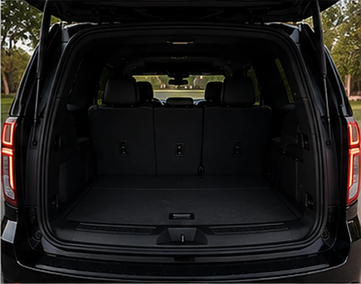 Rear cargo area of the Suburban with the tailgate open