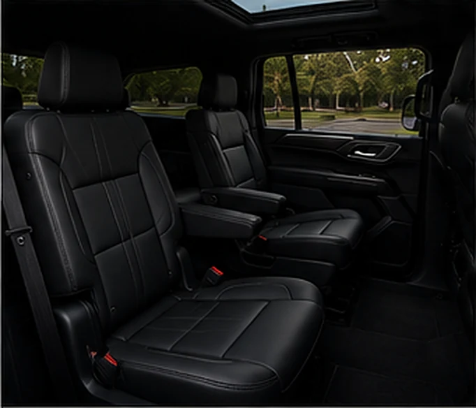 Second-row passenger seats of the Suburban, finished in black